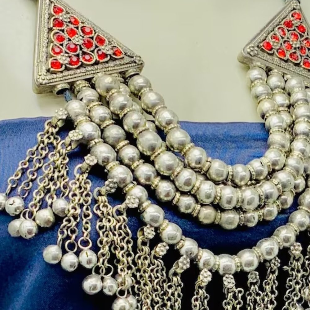 Multilayers Silver Metallic Beaded Choker Necklac… - image 7